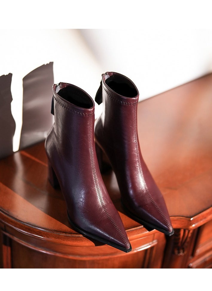 Loquat Sharp Pointed, Thick Heeled, Short Boots For Autumn And Winter  - Image 2