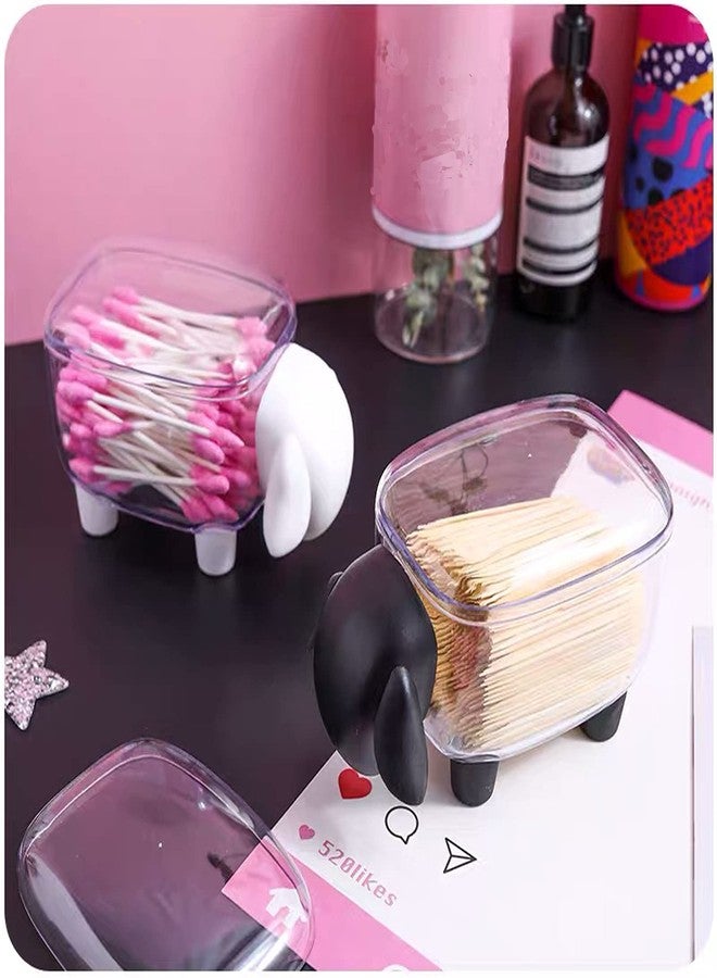 Agirlvct Cotton Ball Holder Dispenser 2-Pack,Acrylic Qtip Containers with Lid, Cute Sheep Vanity Organizer Canister for Bathroom Countertops,Birthday Gift for Women Girl(Black/White) - Image 5