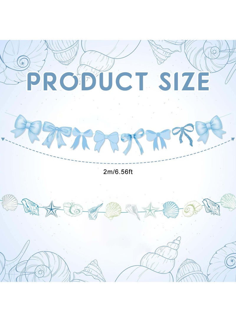 بيوتي بوكس 2 عبوة قوس أزرق مع قوس نجم البحر الأزرق وإكليل صدف البحر، زينة حفلات شاطئ المحيط، لافتة معلقة على شكل قوس ورقي لحفلات أعياد الميلاد الصيفية - Image 2