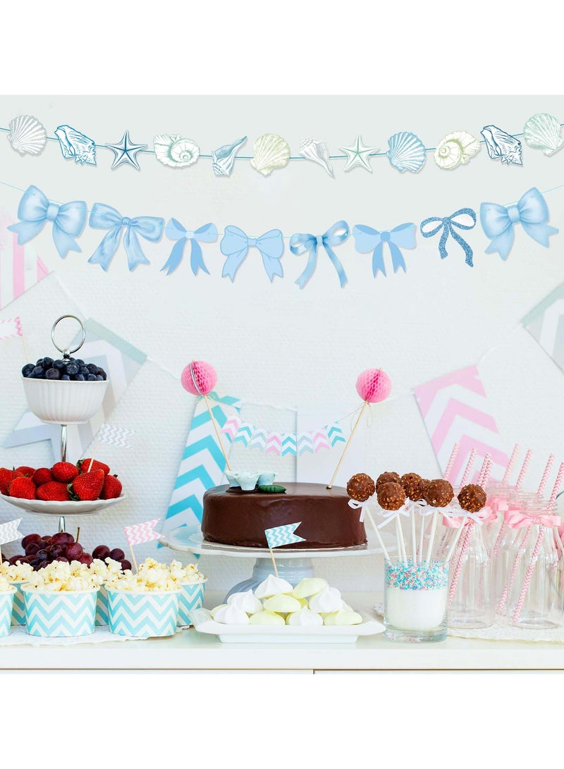 بيوتي بوكس 2 عبوة قوس أزرق مع قوس نجم البحر الأزرق وإكليل صدف البحر، زينة حفلات شاطئ المحيط، لافتة معلقة على شكل قوس ورقي لحفلات أعياد الميلاد الصيفية - Image 3