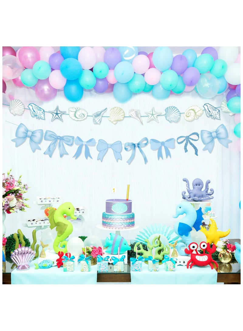 بيوتي بوكس 2 عبوة قوس أزرق مع قوس نجم البحر الأزرق وإكليل صدف البحر، زينة حفلات شاطئ المحيط، لافتة معلقة على شكل قوس ورقي لحفلات أعياد الميلاد الصيفية - Image 4