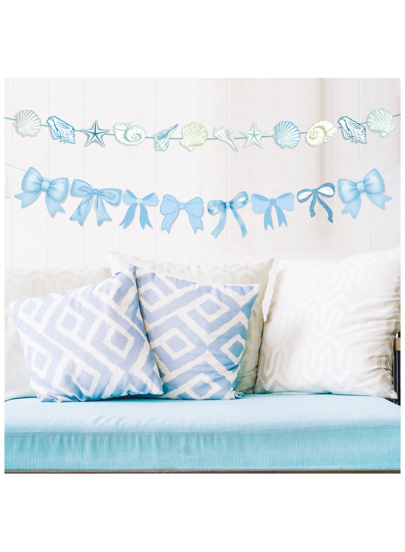 بيوتي بوكس 2 عبوة قوس أزرق مع قوس نجم البحر الأزرق وإكليل صدف البحر، زينة حفلات شاطئ المحيط، لافتة معلقة على شكل قوس ورقي لحفلات أعياد الميلاد الصيفية - Image 5