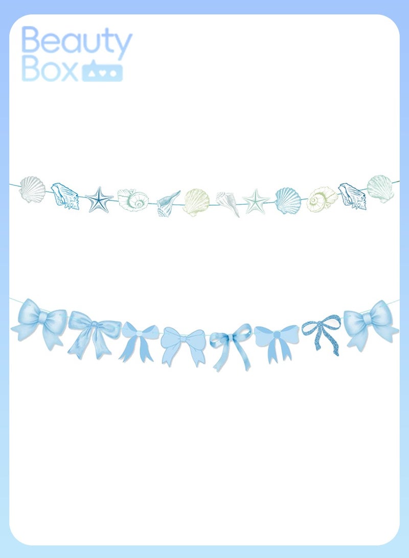 بيوتي بوكس 2 عبوة قوس أزرق مع قوس نجم البحر الأزرق وإكليل صدف البحر، زينة حفلات شاطئ المحيط، لافتة معلقة على شكل قوس ورقي لحفلات أعياد الميلاد الصيفية - Image 1