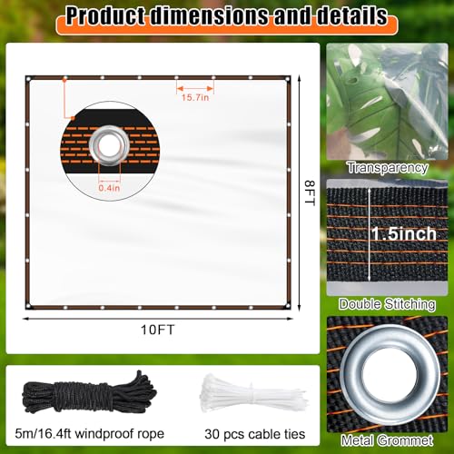 ZYP 8x10 FT Heavy Duty Clear Waterproof Tarps Outdoor Garden Rainproof Covering,Clear Vinyl Tarp with Grommets,Transparent Waterproof Tarpaulin for Covering Henhouse Porch Canopy Plant Camping - Image 2
