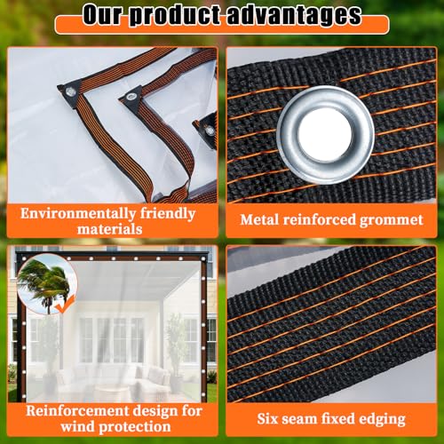 ZYP 8x10 FT Heavy Duty Clear Waterproof Tarps Outdoor Garden Rainproof Covering,Clear Vinyl Tarp with Grommets,Transparent Waterproof Tarpaulin for Covering Henhouse Porch Canopy Plant Camping - Image 3