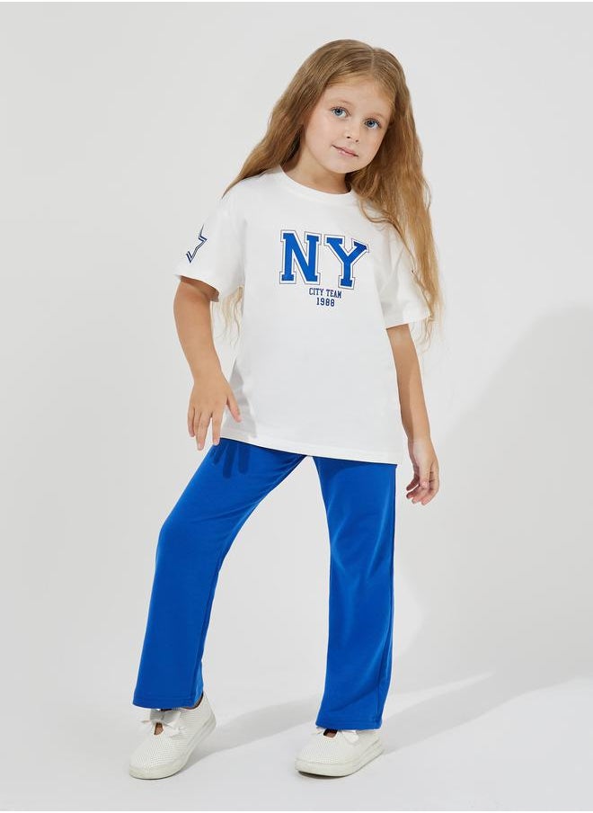 Styli NY Print Oversized T-Shirt & Flared Joggers Set  - Image 1