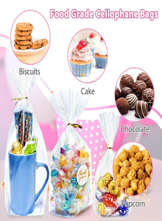 Cherodada Clear Cellophane Treat Bags with Ties, 5"x 8", 6"x 9", 8"x 11" (100 pcs) Bottom Gusset Bags, Clear Gift Bags for Party Favor, Gift Wrapping, Wrapping Candies, Cookies, Chocolates, Popcorn - Image 2