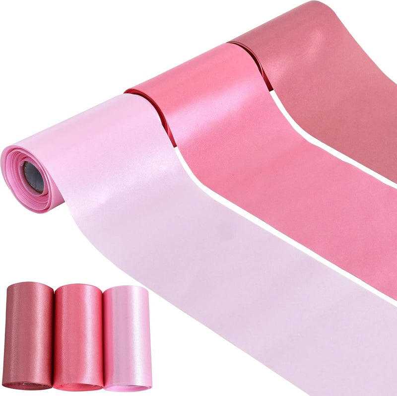 TONIFUL 3 Rolls 4 Inch Wide Ribbons, Dusty Pink, Rose Gold, Light Pink Satin Ribbons Set for Cutting Sewing Wedding Birthday Baby Shower Party Decoration, Chair Sash Table Runner Outdoor Yard - Image 1