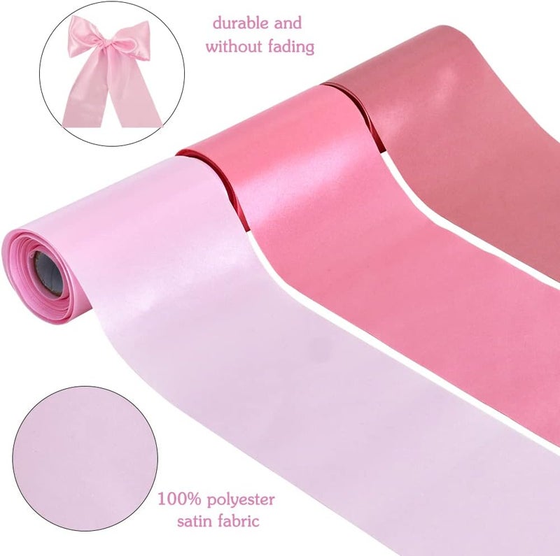 TONIFUL 3 Rolls 4 Inch Wide Ribbons, Dusty Pink, Rose Gold, Light Pink Satin Ribbons Set for Cutting Sewing Wedding Birthday Baby Shower Party Decoration, Chair Sash Table Runner Outdoor Yard - Image 3