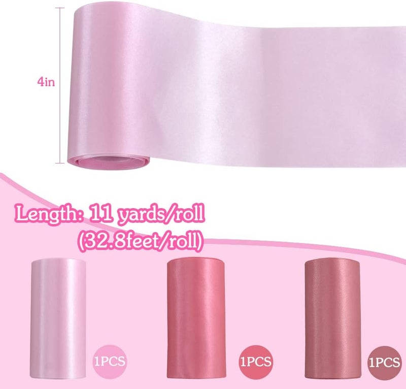 TONIFUL 3 Rolls 4 Inch Wide Ribbons, Dusty Pink, Rose Gold, Light Pink Satin Ribbons Set for Cutting Sewing Wedding Birthday Baby Shower Party Decoration, Chair Sash Table Runner Outdoor Yard - Image 2