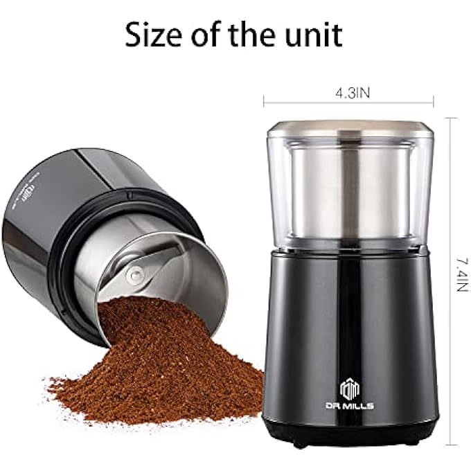 DR MILLS Dm7451 Electric Coffee Grinder Dried Spice Nut Herb Grinder Detachable Cup Dishwashable Sus304 Stianlees Steel - Image 5