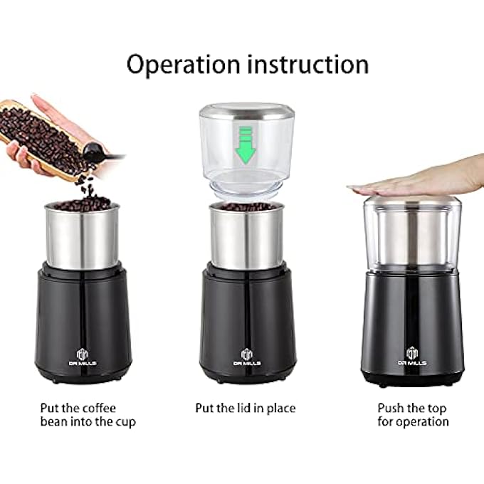 DR MILLS Dm7451 Electric Coffee Grinder Dried Spice Nut Herb Grinder Detachable Cup Dishwashable Sus304 Stianlees Steel - Image 2