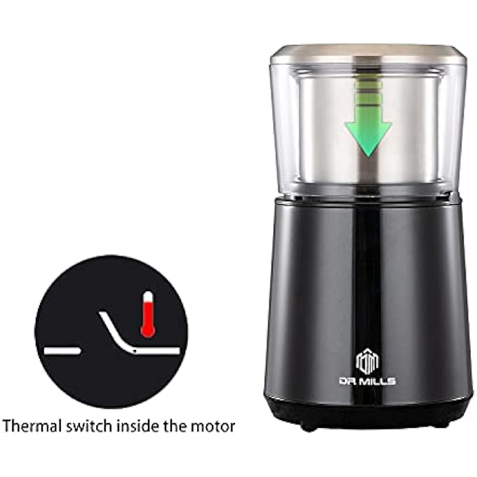 DR MILLS Dm7451 Electric Coffee Grinder Dried Spice Nut Herb Grinder Detachable Cup Dishwashable Sus304 Stianlees Steel - Image 4