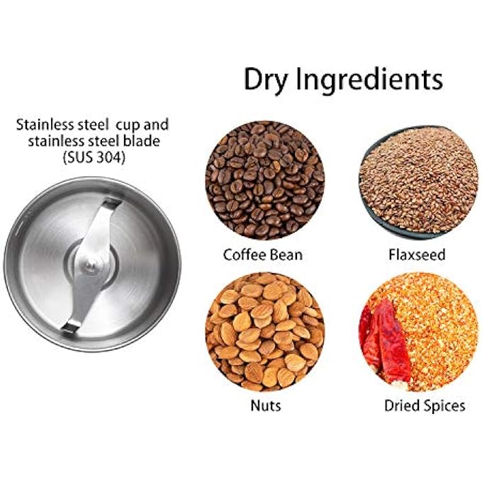 DR MILLS Dm7451 Electric Coffee Grinder Dried Spice Nut Herb Grinder Detachable Cup Dishwashable Sus304 Stianlees Steel - Image 3
