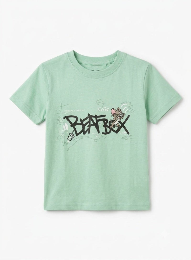 Boys Jerry Cartoon Graphic Printed Cotton T Shirt Soft Breathable Casual Short Sleeve Crew Neck Tee Comfortable Lightweight Everyday Wear Cartoon Graphic Top for Toddler and Little Boys - Image 1