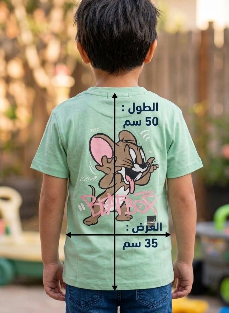 Boys Jerry Cartoon Graphic Printed Cotton T Shirt Soft Breathable Casual Short Sleeve Crew Neck Tee Comfortable Lightweight Everyday Wear Cartoon Graphic Top for Toddler and Little Boys - Image 5