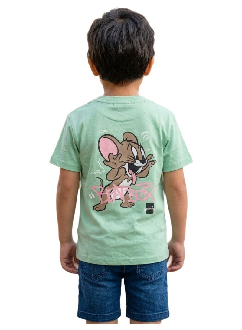 Boys Jerry Cartoon Graphic Printed Cotton T Shirt Soft Breathable Casual Short Sleeve Crew Neck Tee Comfortable Lightweight Everyday Wear Cartoon Graphic Top for Toddler and Little Boys - Image 4