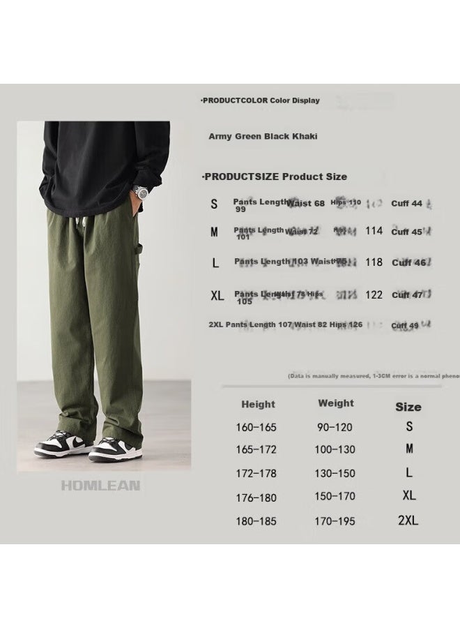 Homlean Style Workwear Men's Spring And Summer Loose-fit Pure Cotton Vintage Lumberjack Straight Casual Pants 8335 Black XL - Image 3