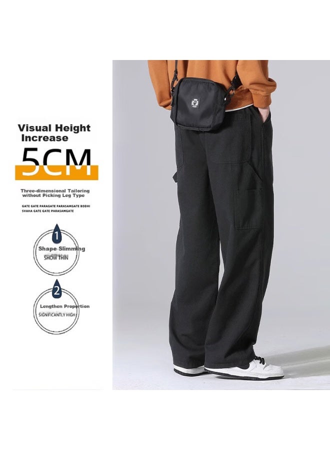 Homlean Style Workwear Men's Spring And Summer Loose-fit Pure Cotton Vintage Lumberjack Straight Casual Pants 8335 Black XL - Image 5