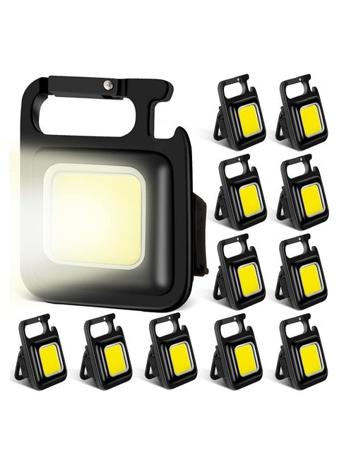 12 Pieces COB Mini Flashlight Bright Rechargeable Keychain Flashlights LED Pocket Flashlight 500 Lumens 4 Modes Flash Light Portable LED Work Lights with Folding Bracket Bottle Opener and Magnet Base