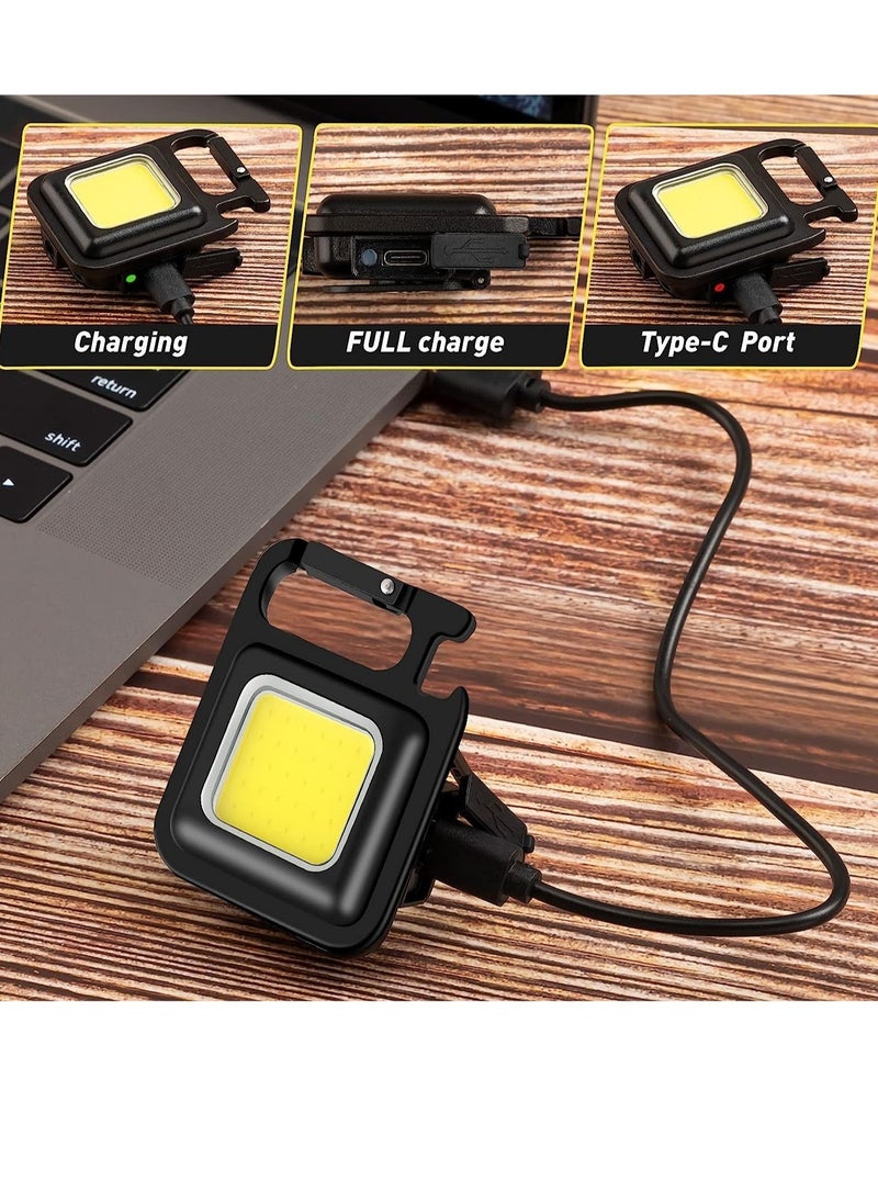 12 Pieces COB Mini Flashlight Bright Rechargeable Keychain Flashlights LED Pocket Flashlight 500 Lumens 4 Modes Flash Light Portable LED Work Lights with Folding Bracket Bottle Opener and Magnet Base