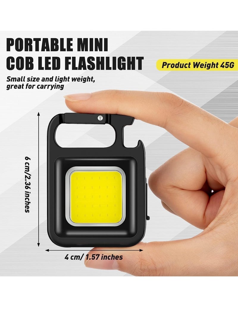 12 Pieces COB Mini Flashlight Bright Rechargeable Keychain Flashlights LED Pocket Flashlight 500 Lumens 4 Modes Flash Light Portable LED Work Lights with Folding Bracket Bottle Opener and Magnet Base