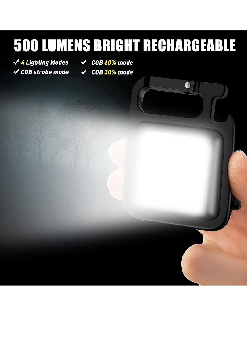 12 Pieces COB Mini Flashlight Bright Rechargeable Keychain Flashlights LED Pocket Flashlight 500 Lumens 4 Modes Flash Light Portable LED Work Lights with Folding Bracket Bottle Opener and Magnet Base