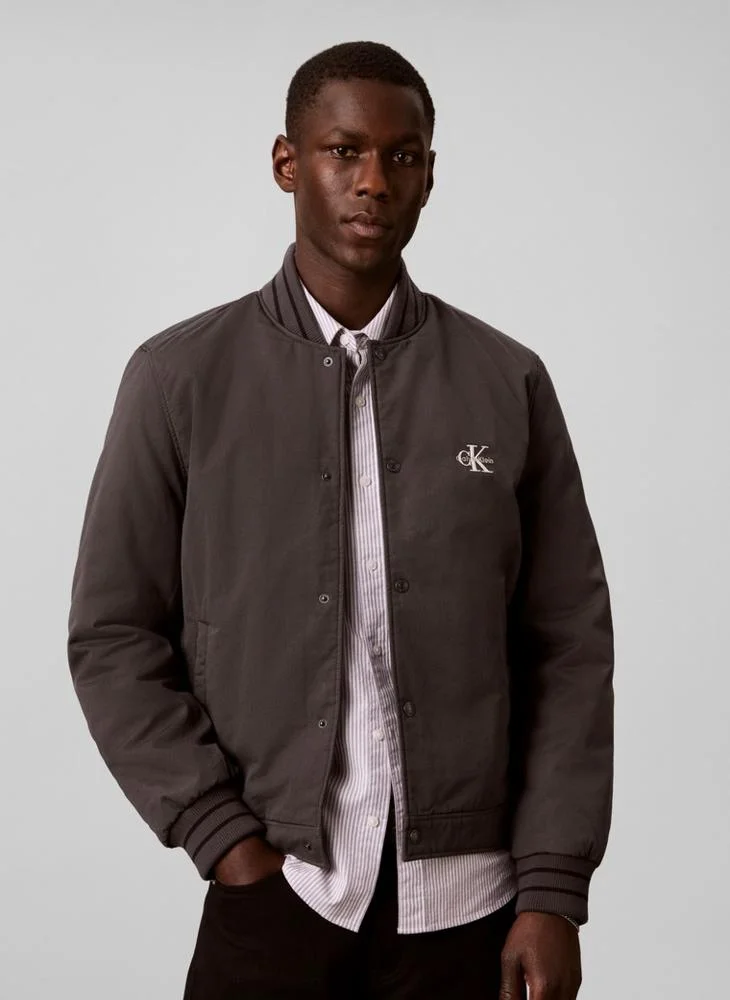 Material Mix Varsity Bomber Jacket