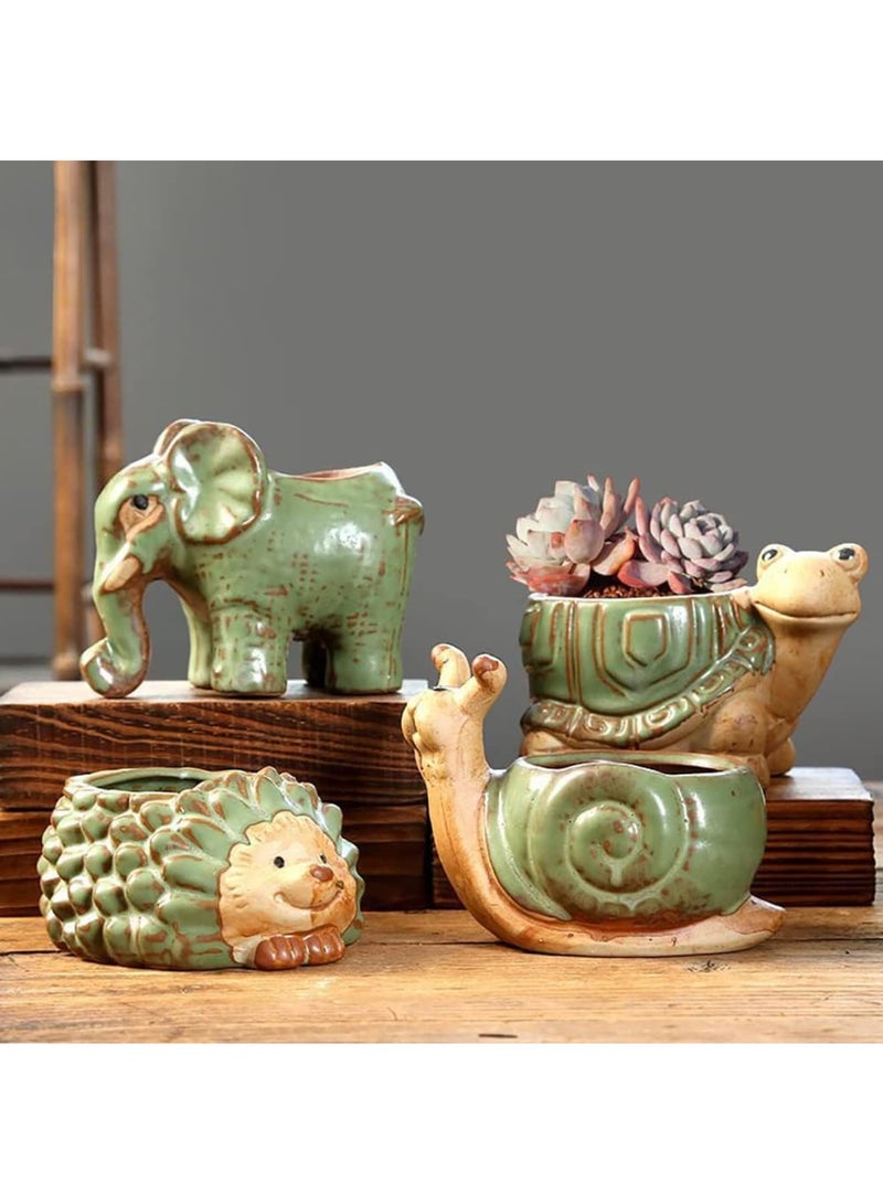 SYOSI وعاء زراعة سيراميك صغير، وعاء زهور قنفذ سيراميك، وعاء نباتات عصارية برونزي عتيق للصبار، وعاء زينة للمكتب أو المنزل، مثالي للنباتات الداخلية، بحجم 4.3" - Image 5