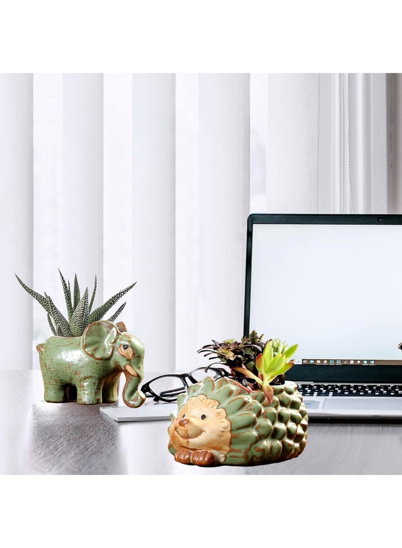 SYOSI وعاء زراعة سيراميك صغير، وعاء زهور قنفذ سيراميك، وعاء نباتات عصارية برونزي عتيق للصبار، وعاء زينة للمكتب أو المنزل، مثالي للنباتات الداخلية، بحجم 4.3" - Image 2