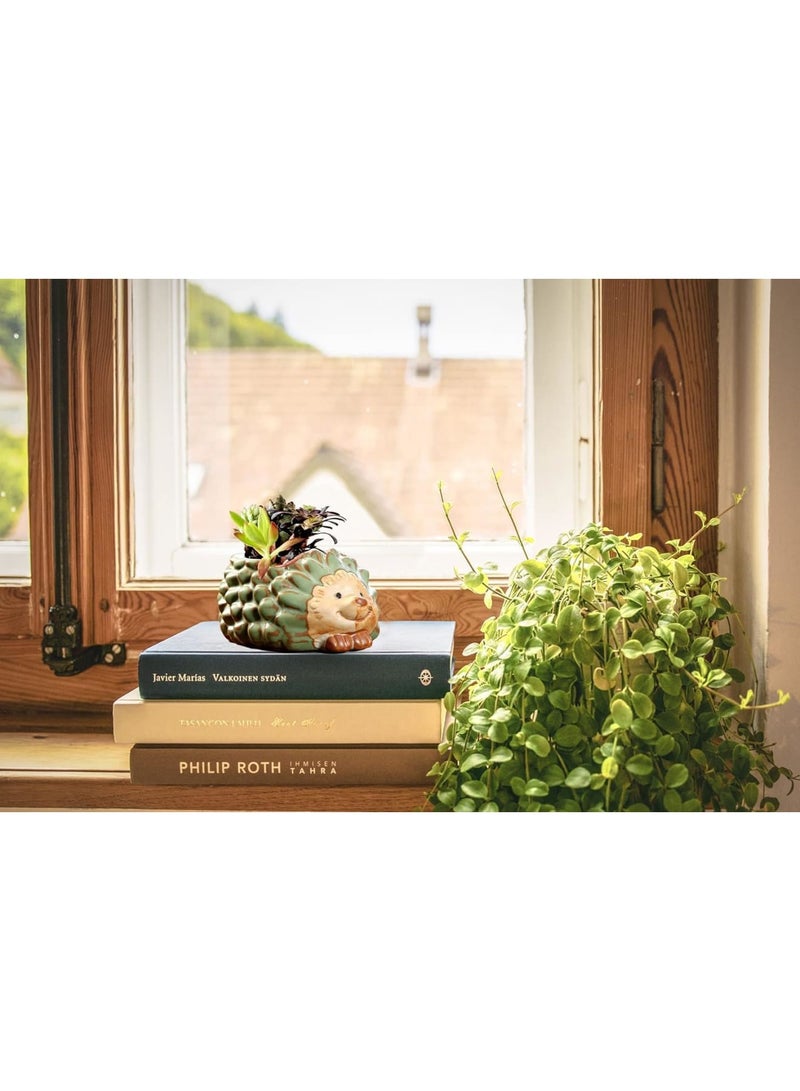 SYOSI وعاء زراعة سيراميك صغير، وعاء زهور قنفذ سيراميك، وعاء نباتات عصارية برونزي عتيق للصبار، وعاء زينة للمكتب أو المنزل، مثالي للنباتات الداخلية، بحجم 4.3" - Image 3