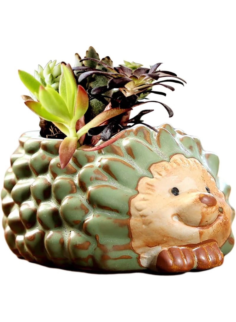 SYOSI وعاء زراعة سيراميك صغير، وعاء زهور قنفذ سيراميك، وعاء نباتات عصارية برونزي عتيق للصبار، وعاء زينة للمكتب أو المنزل، مثالي للنباتات الداخلية، بحجم 4.3" - Image 1