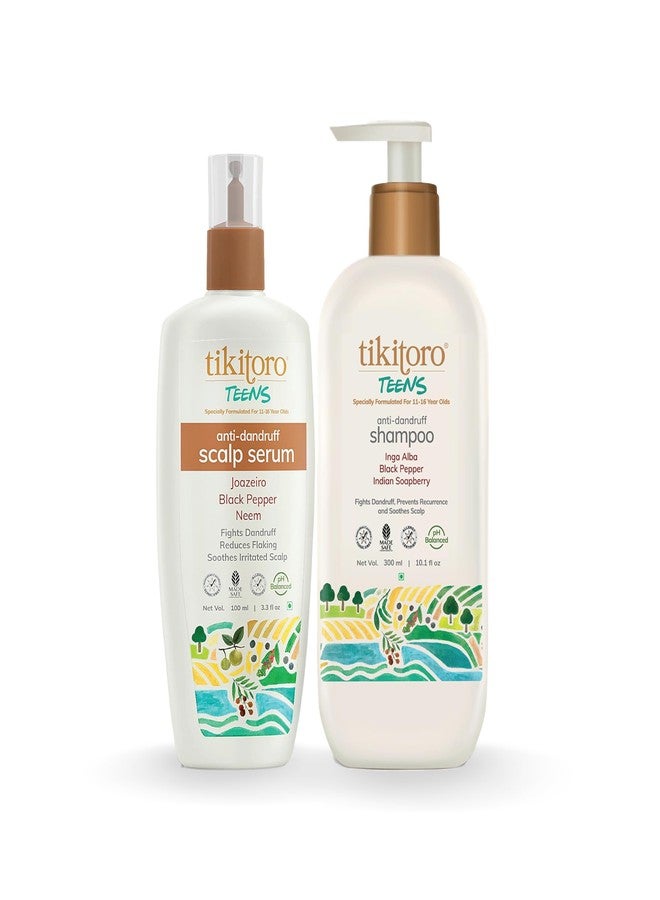 Tikitoro Teens Anti-dandruff Shampoo and Scalp Serum Combo | Cleanses Scalp and Fights Dandruff Causing Fungi | All Scalp Types | No Parabens & Sulphates (Age: 11+) (300ml x 1 and 100ml x 1) - Image 1