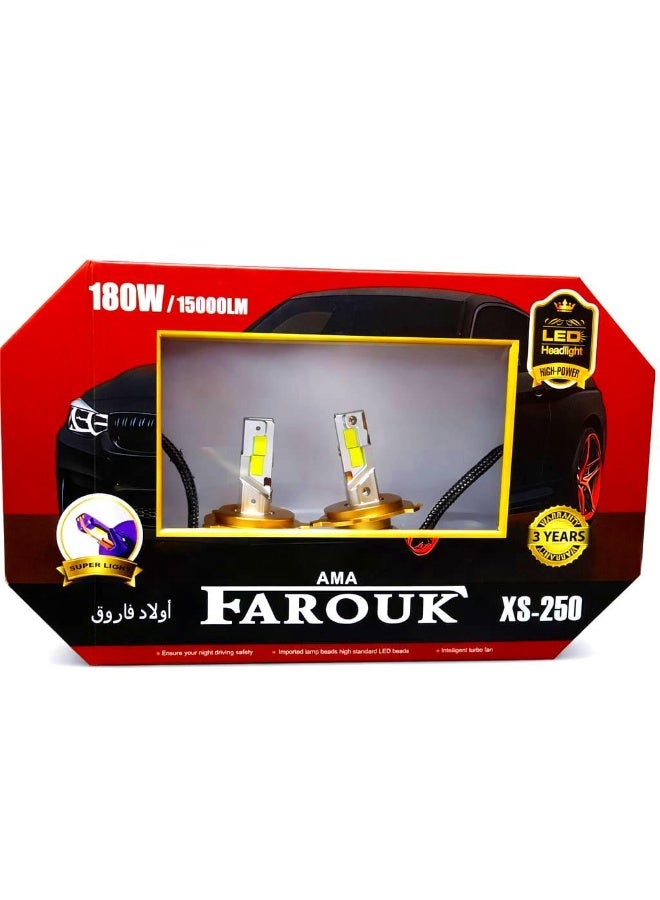 Farouk طقم مصابيح أمامية للسيارة XS-250 H4 LED، بقوة إضاءة قصوى تبلغ 15000 لومن و180 واط - Image 1