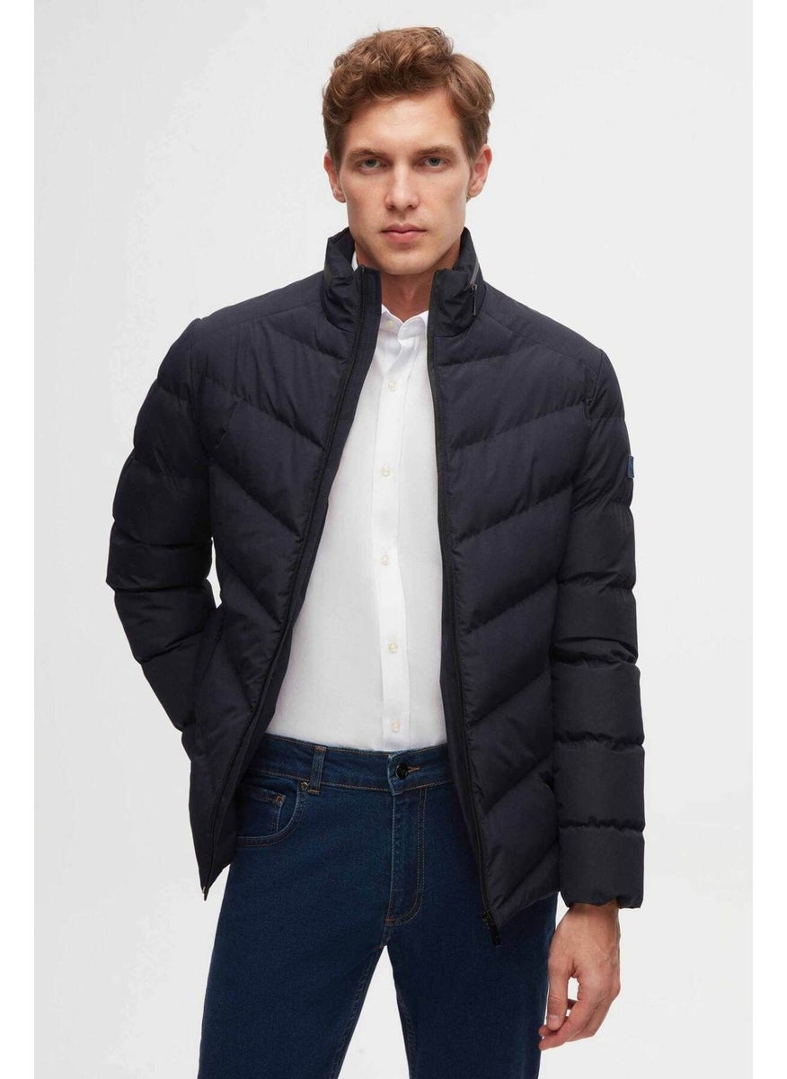 twn Slim Fit Navy Blue Concealable Hooded Fiberfill Windproof Jacket 3EC073151002M  - Image 1