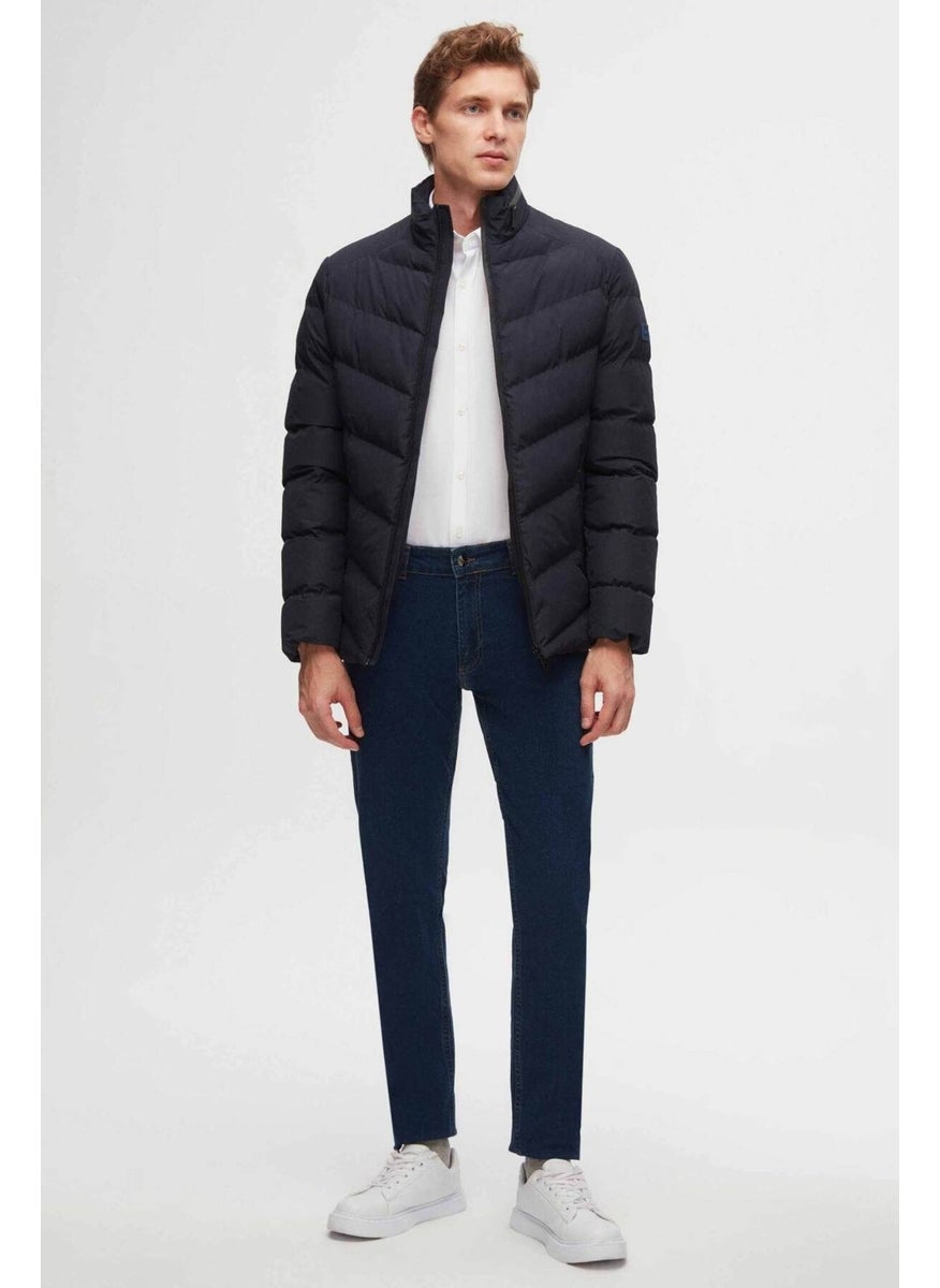 twn Slim Fit Navy Blue Concealable Hooded Fiberfill Windproof Jacket 3EC073151002M  - Image 2