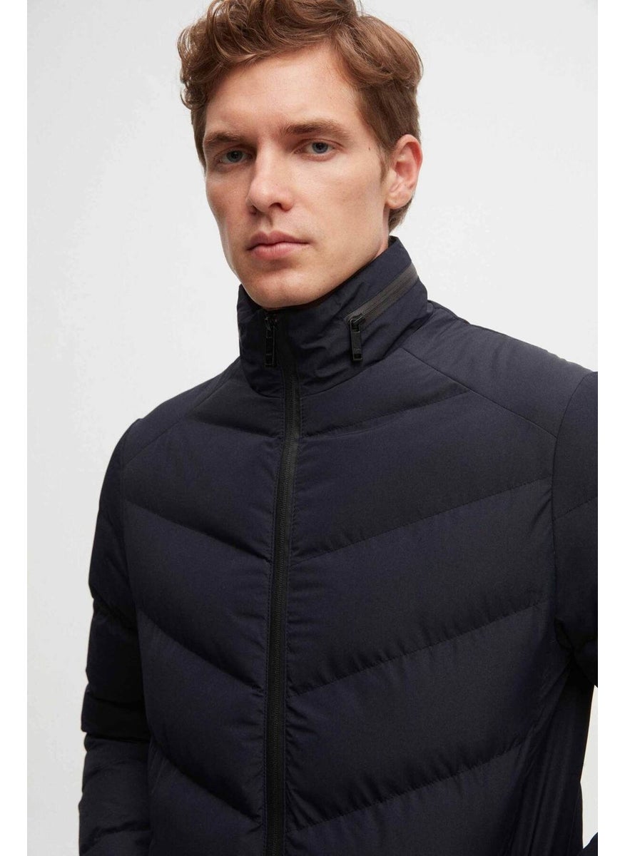 twn Slim Fit Navy Blue Concealable Hooded Fiberfill Windproof Jacket 3EC073151002M  - Image 3