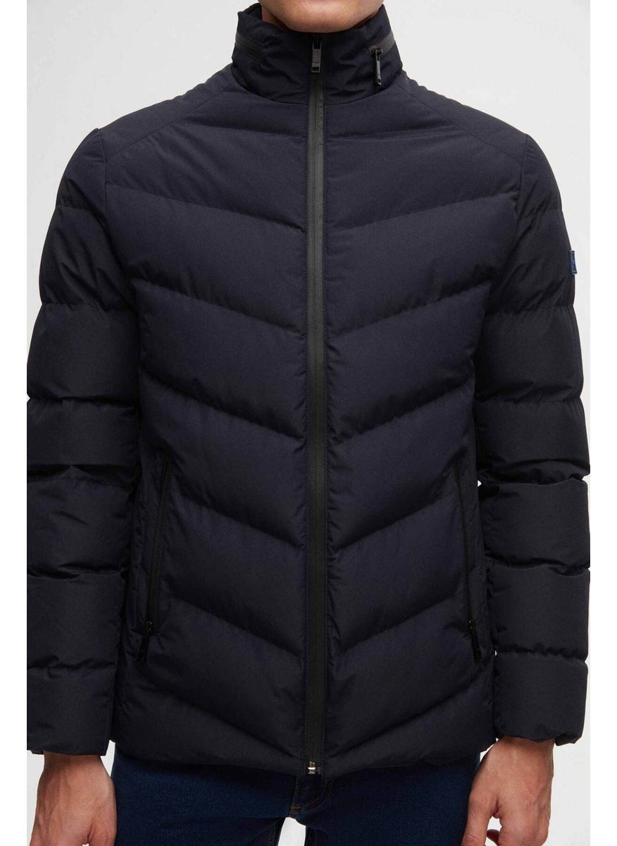 twn Slim Fit Navy Blue Concealable Hooded Fiberfill Windproof Jacket 3EC073151002M  - Image 4