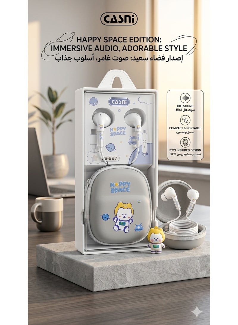 Casni wired earphones with a carrying case (small bag) Type C - Image 2