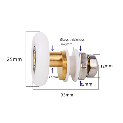 GDQLCNXB Shower Door Rollers, Roller Diameter 25mm,The Bathroom Glass Sliding Door Pulleys/Runners/Wheels,Ultra-Quiet Shower Glass Door Rollers Replacement,4Pcs - Image 4