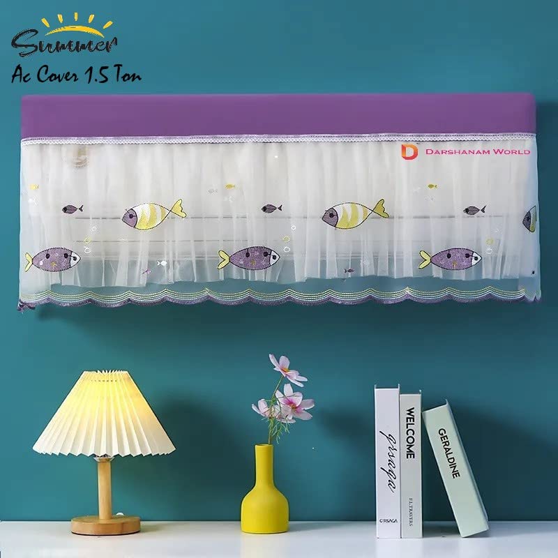 DARSHANAM WORLD Premium Work Indoor AC Dust Protection Cover Dust Proof Washable AC Cover for All Season Open Type Running Mode AC Cover 1.5 Ton (38 X 12 X 9 inch ) (PURPLE FISH) - Image 2