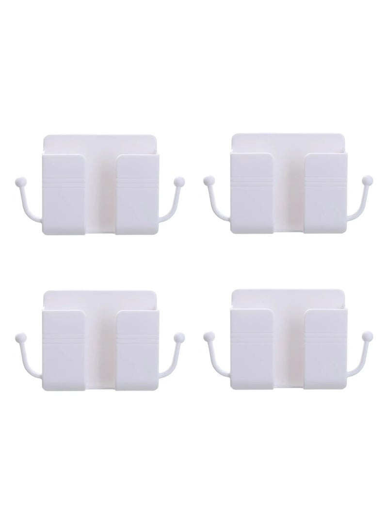 DIGI CORE 4 Pcs Wall Mount Phone Holder Phone Stand With Data Cable Receiving Hole Multi Purpose Phone Charging Dock with Adhesive Phone Holder For Shower Charging Compatible With iPhone and Android (White)  - Image 1