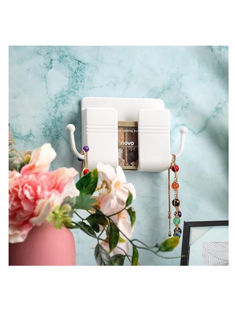 DIGI CORE 4 Pcs Wall Mount Phone Holder Phone Stand With Data Cable Receiving Hole Multi Purpose Phone Charging Dock with Adhesive Phone Holder For Shower Charging Compatible With iPhone and Android (White)  - Image 3