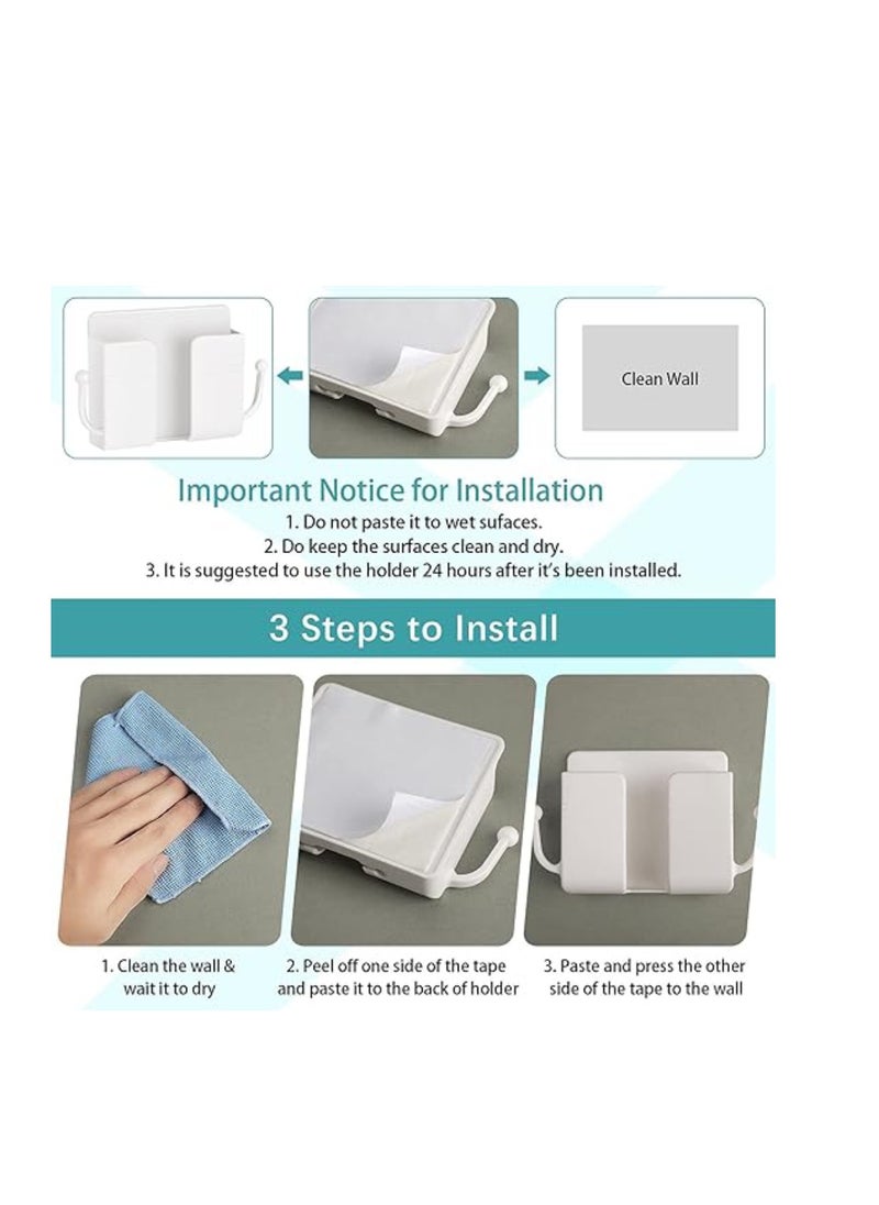 DIGI CORE 4 Pcs Wall Mount Phone Holder Phone Stand With Data Cable Receiving Hole Multi Purpose Phone Charging Dock with Adhesive Phone Holder For Shower Charging Compatible With iPhone and Android (White)  - Image 4