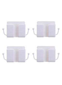DIGI CORE 4 Pcs Wall Mount Phone Holder Phone Stand With Data Cable Receiving Hole Multi Purpose Phone Charging Dock with Adhesive Phone Holder For Shower Charging Compatible With iPhone and Android (White)  - Image 1