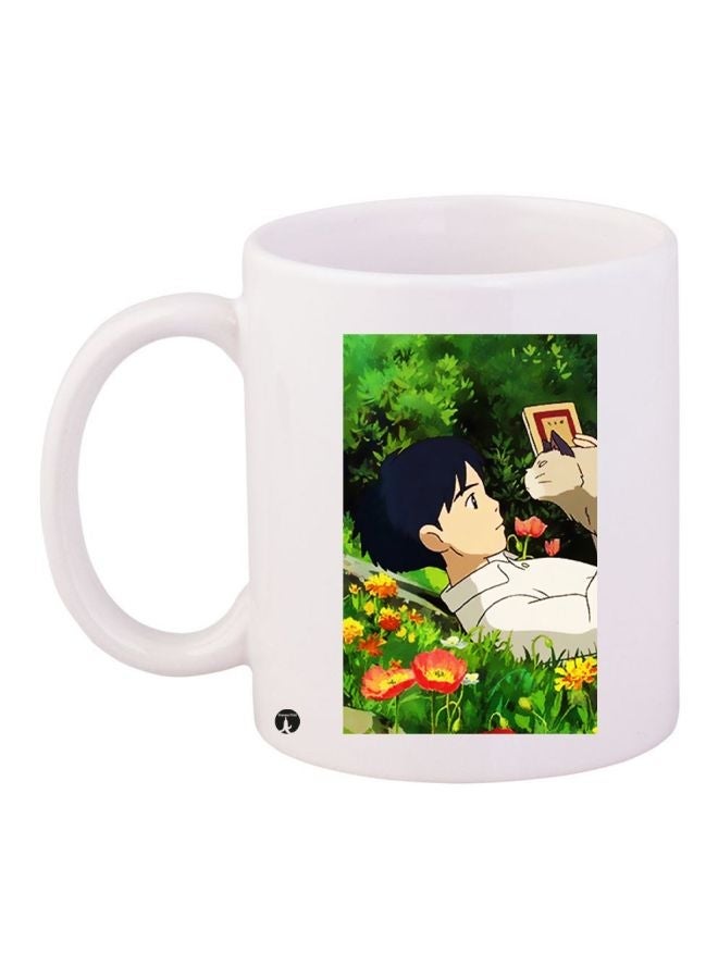 Cartoon Boy Printed Coffee Mug White/Green/Yellow 11ounce