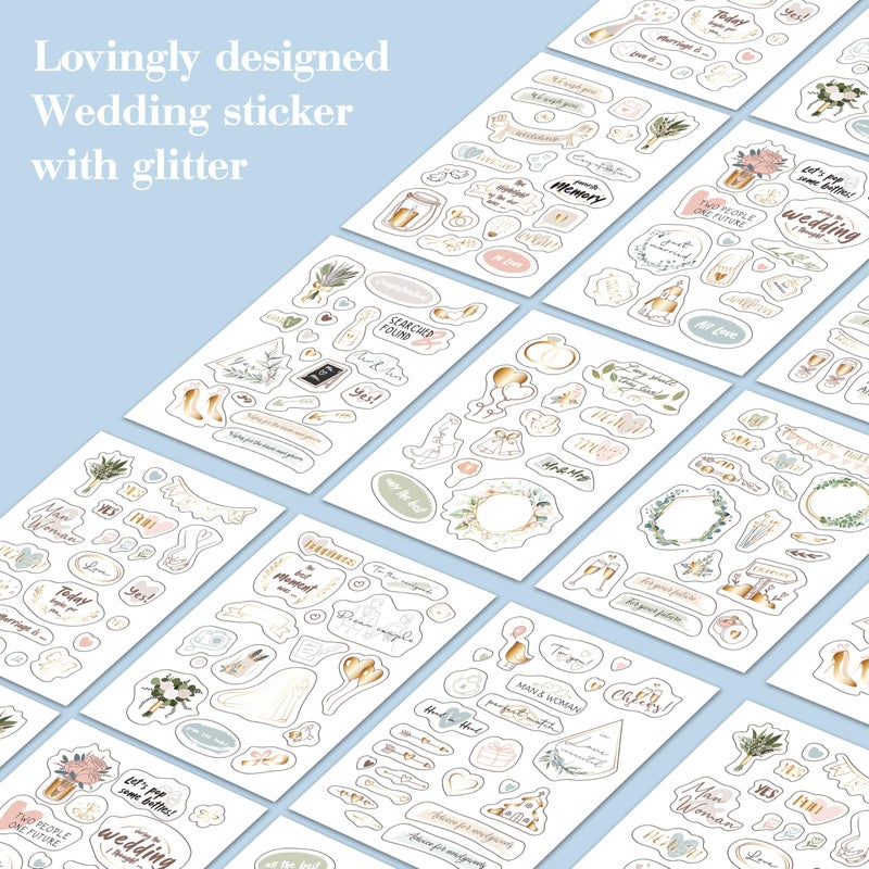 BIROYAL Wedding Stickers for Scrapbook | 9 Sheets Wedding Scrapbook Stickers | 200+ Waterproof Sticker | Bridal Shower Engagement Marriage Anniversary for Engagement Planning Embellishments - Image 3