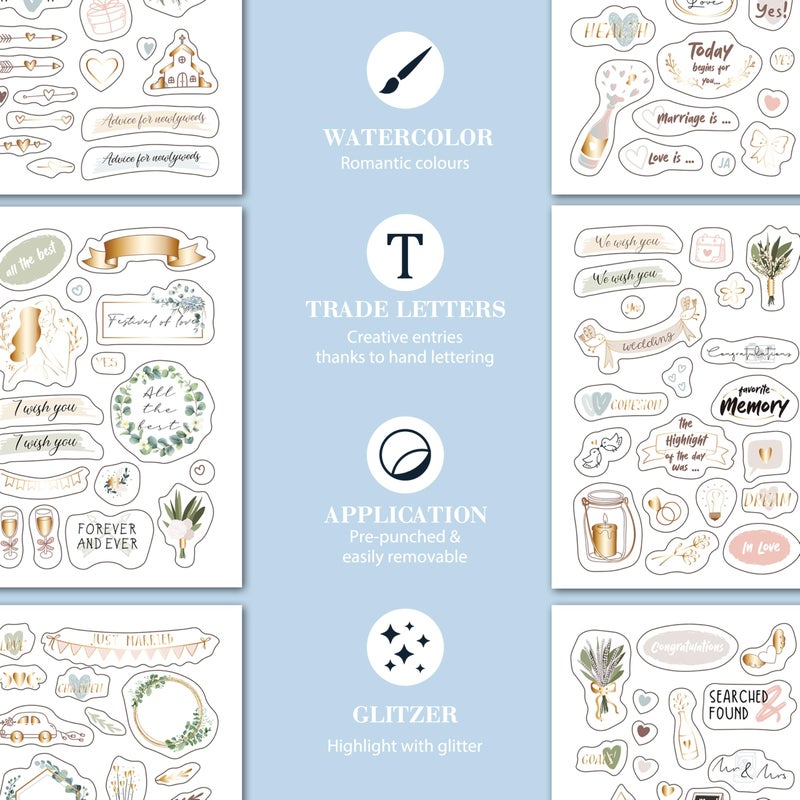 BIROYAL Wedding Stickers for Scrapbook | 9 Sheets Wedding Scrapbook Stickers | 200+ Waterproof Sticker | Bridal Shower Engagement Marriage Anniversary for Engagement Planning Embellishments - Image 2