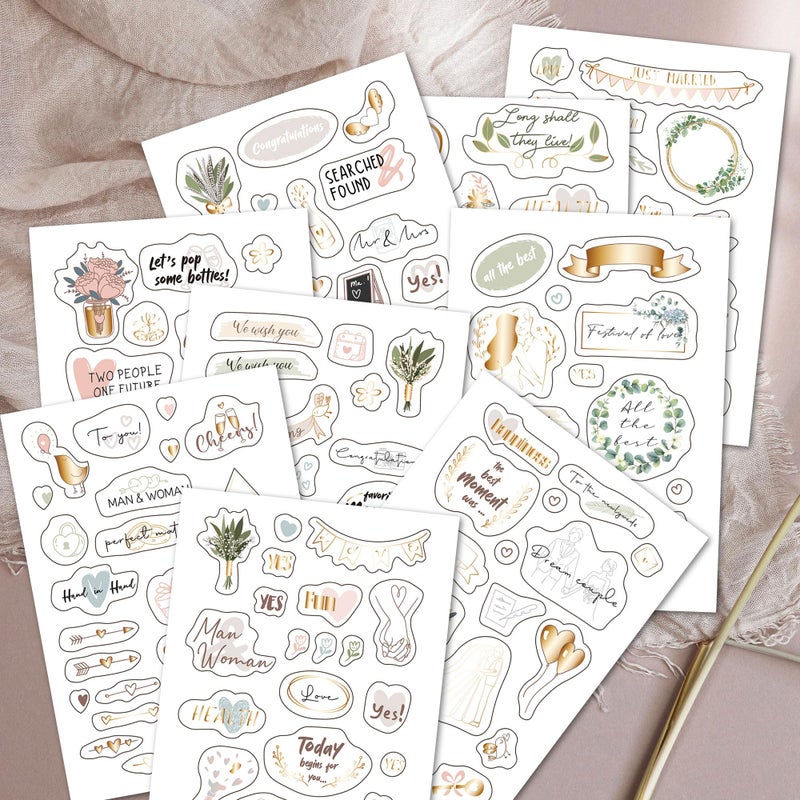 BIROYAL Wedding Stickers for Scrapbook | 9 Sheets Wedding Scrapbook Stickers | 200+ Waterproof Sticker | Bridal Shower Engagement Marriage Anniversary for Engagement Planning Embellishments - Image 5