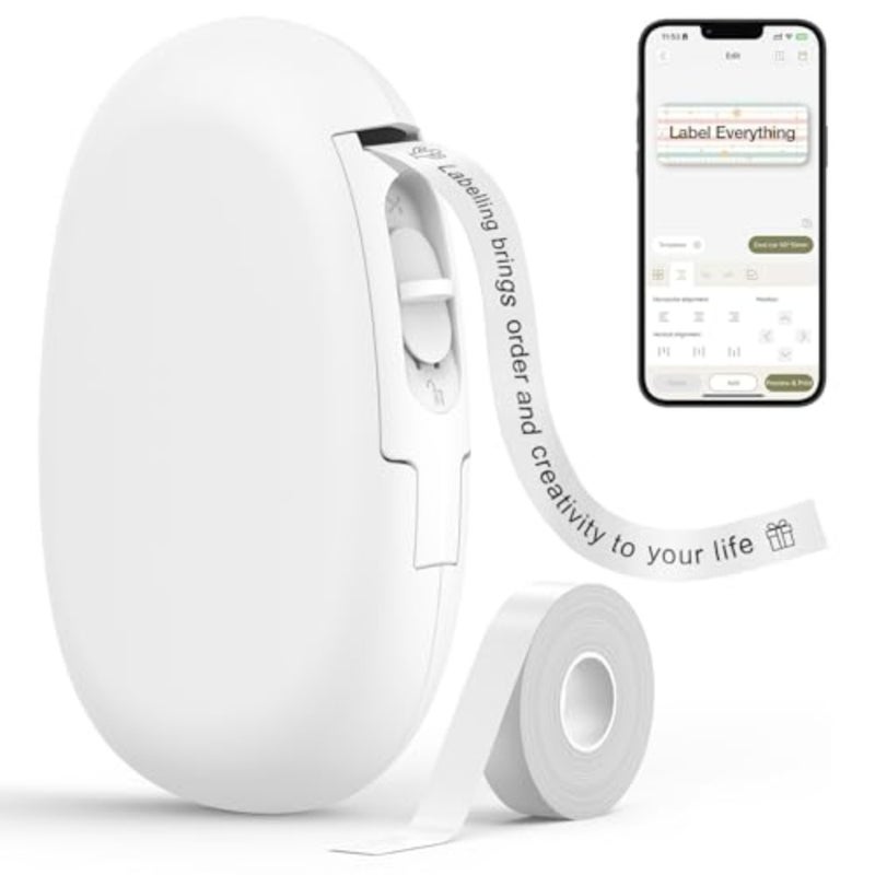 E10 Bluetooth Label Printer with Continuous Waterproof Labels, App with 30+ Fonts, 50+ Borders, 600+ Symbols, Rechargeable, Works with 40+ Label Types, Ideal for Home, School and Office - Image 1